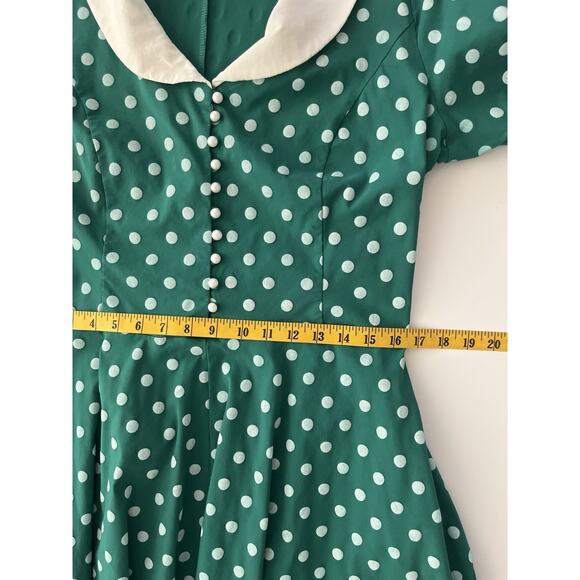Gown Town Dress XXL Green White Polka Dot Retro 50s 60’s Fit Flair Swing Stretch - Picture 5 of 12